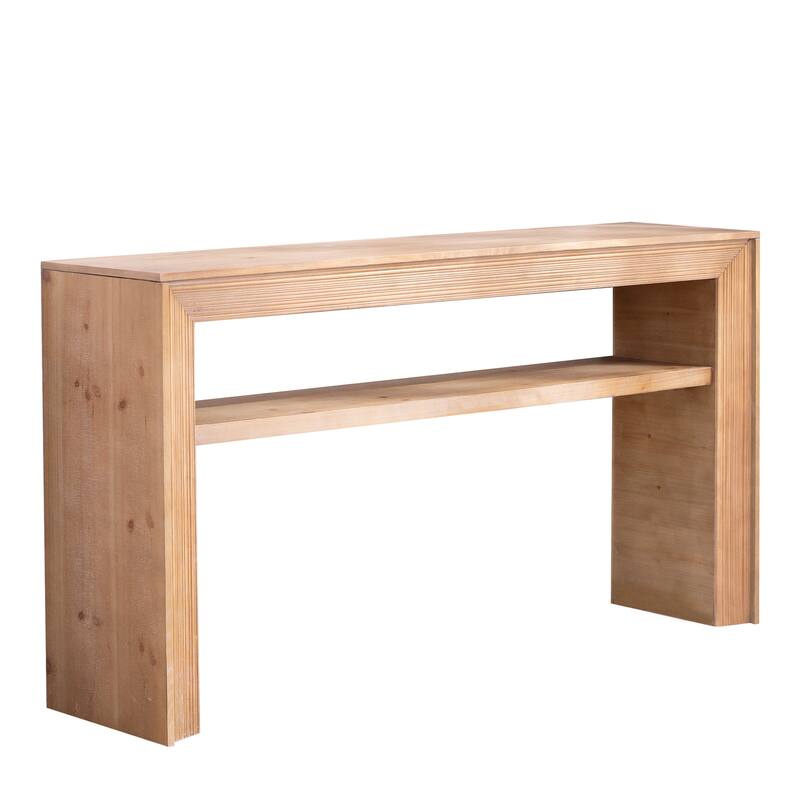 Modern Farmhouse Rustic Solid Wood Console Table with Storage Shelf