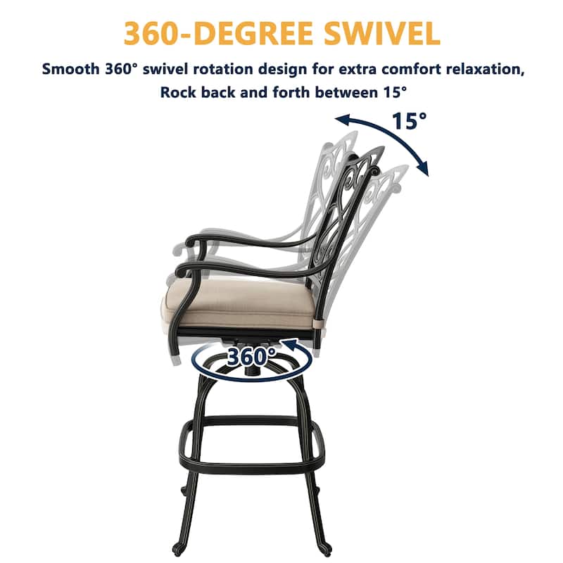 3-Piece Cast Aluminum Bar Height Patio Set with Bar Stools