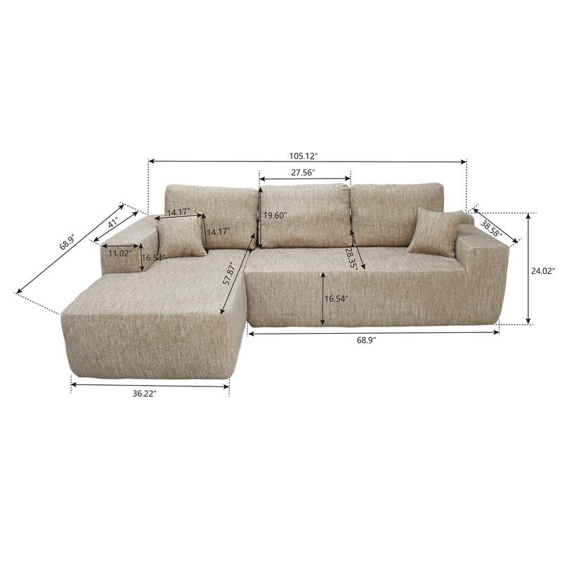 105" Corduroy Sectional Sofa with Chaise, Modern L-Shaped Modular Couch with Deep Seats, Plush Upholstered Living Room Sofa