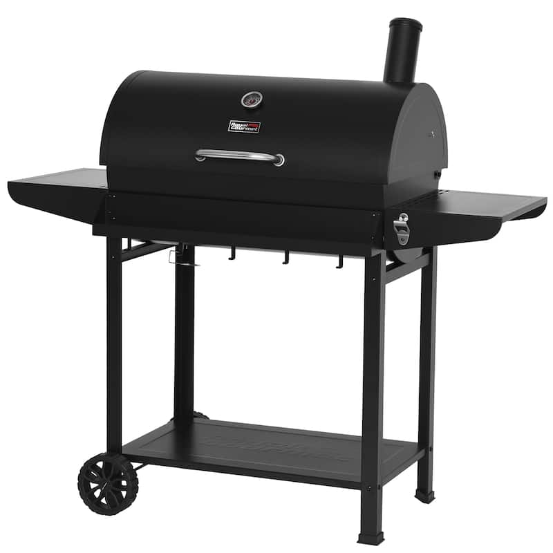 Royal Gourmet Barrel Charcoal Grill with Front Basket, Black