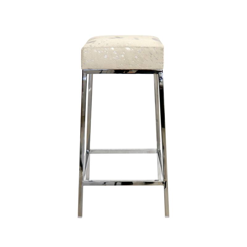 Pasargad Home Safari Cowhide & Stainless Steel Bar Stool - W16"XD16"XH30"