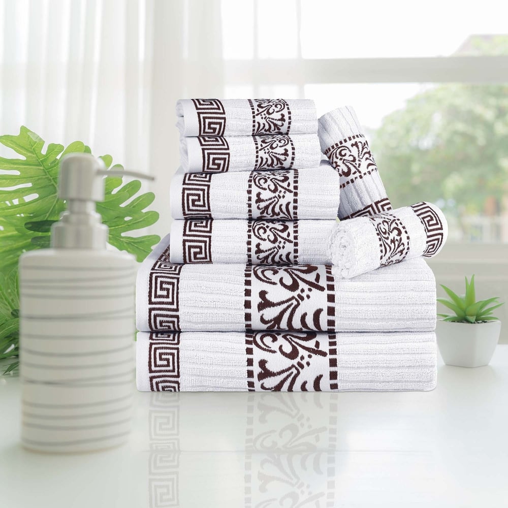 Superior Athens Cotton Floral Border Greek Key 8-Piece Towel Set
