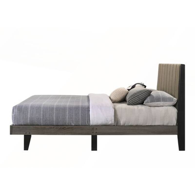 Valdemar Brown Fabric and Weathered Gray Finish Queen Bed - Brown - Queen
