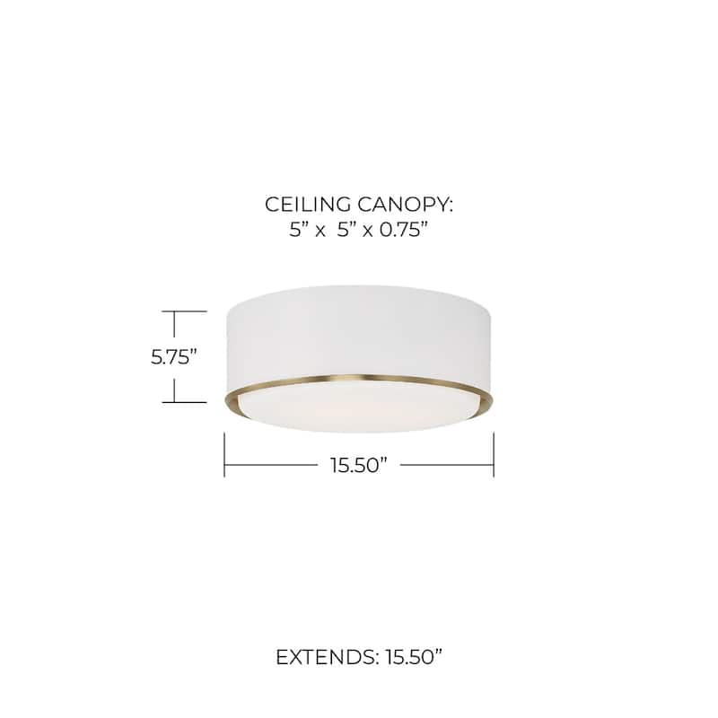 15"W x 6"H 3-Light Semi Flush Mount with Matte Brass Details and Frosted White Diffuser - 15.5"W x 5.75"H