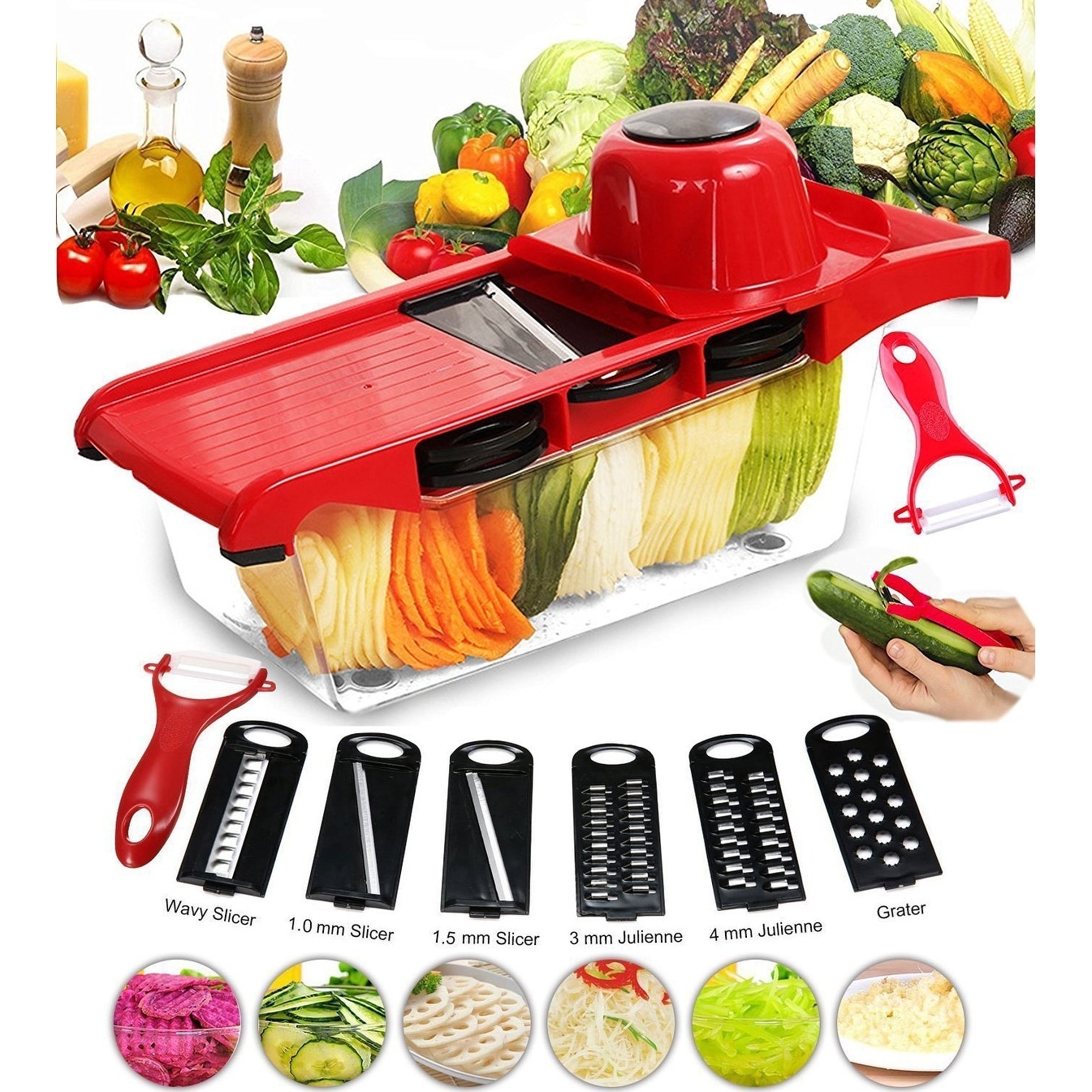 AGPtek Vegetable Chopper Slicer w/ 6 Blade Dicer Veggie Fruit Kitchen  Cutter Tool Kit - M