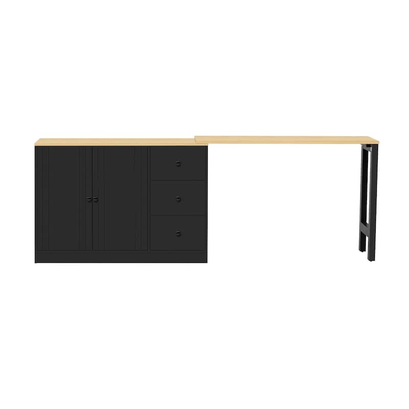 89.7" Wooden Sideboard with Extendable Table, 2 Doors & 3 Drawers Storage Cabinet for Living Room, Study, Kitchen