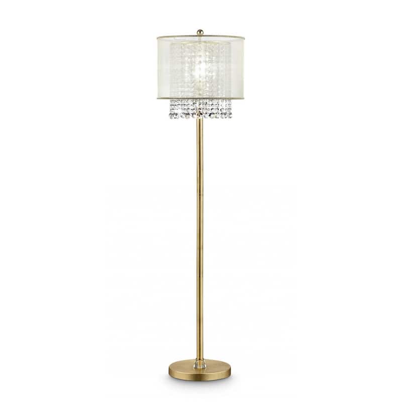 65" Gold And White Novelty Floor Lamp With White Fabric Drum Shade - 16" x 16" 65"