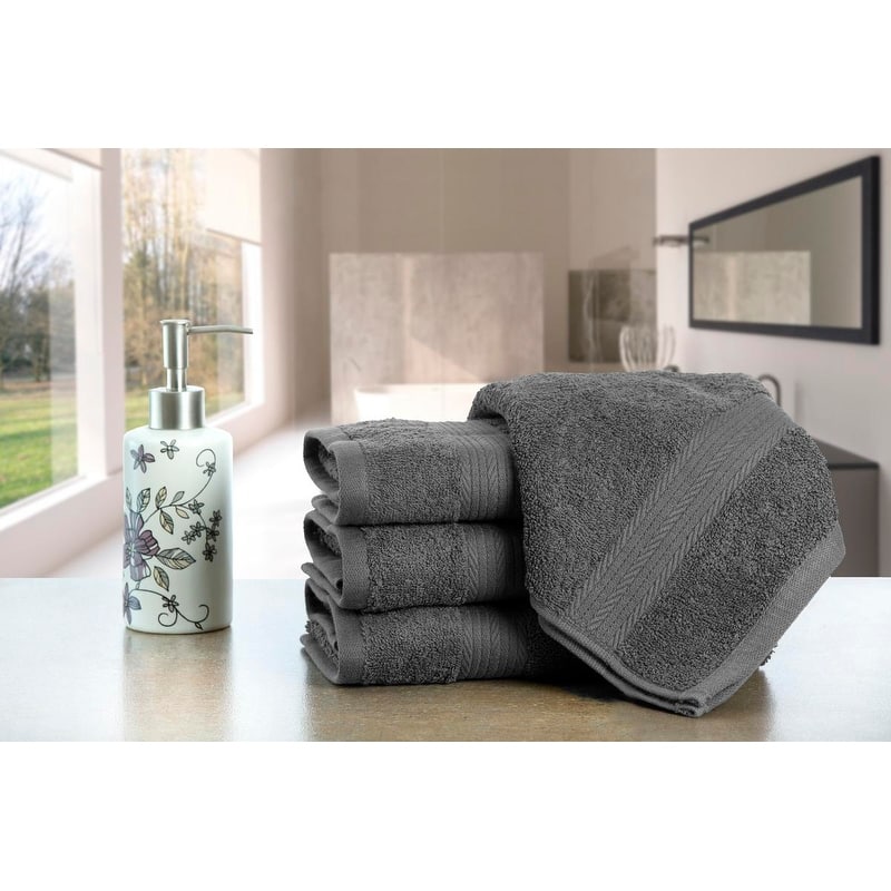 Hand Towels for Bathroom Cotton 600 GSM 18X28 Inch by Ample Decor - 4 Pcs - Grey