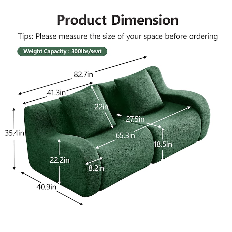 GDF Studio - Fairford 2-Seat Modular Sofa With Curved Armrests & Non-Slip Base