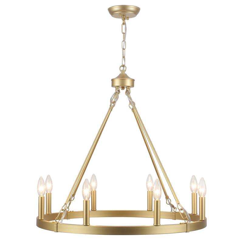 25.98" Wide 8-Light Farmhouse Chandelier, Wagon Wheel Chandelier for Dining Room Living Room Bedroom Kitchen