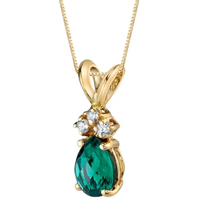 14k Yellow Gold Pear Shape 0.50 cts Created Emerald Diamond Pendant