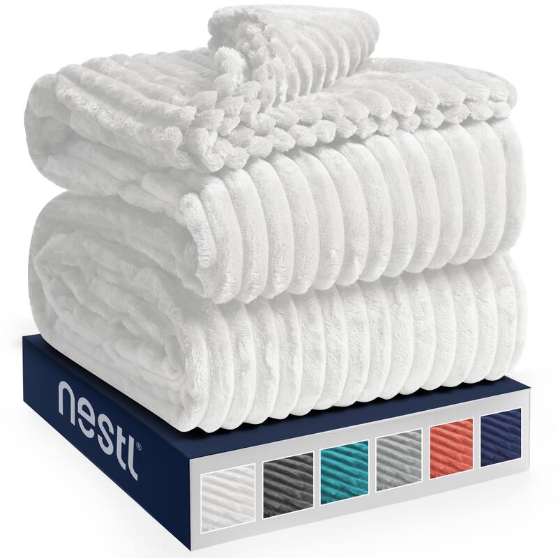 Nestl Cut Plush Fleece Throw Blanket - Lightweight Super Soft Fuzzy Luxury Bed Blanket for Bed - 66 x 90 - White