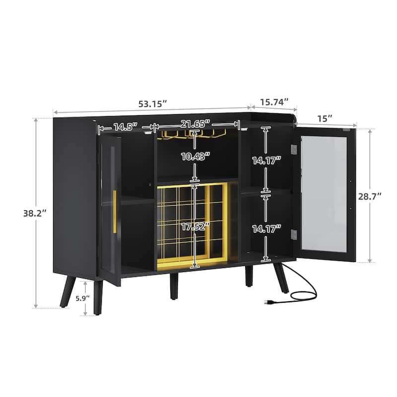 Moasis 20-Bottle Glass Door Wine Rack Table with Power Outlets and Wine Glass Holder