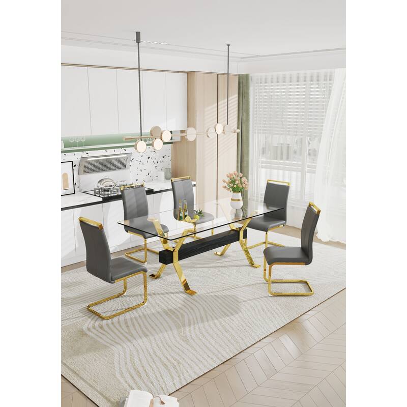 Roomfitters Large Glass Dining Table with Gold Plated Legs and MDF Crossbars for Kitchen or Office Use, Transparent