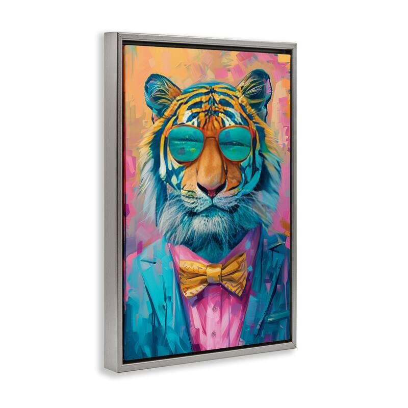 Stupell Smiling Snazzy Tiger Framed Floater Canvas Wall Art Design By LSR Design Studio