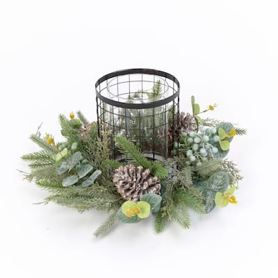 17 in. Metal Holiday Centerpiece Glass Candle Holder