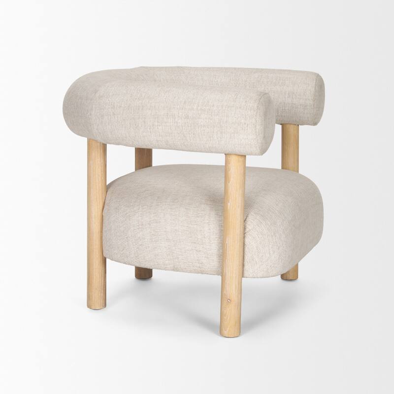 Gianna Open Back Medium Brown Wood w/ Taupe Boucle Fabric Accent Chair - 37.4L x 30.7W x 28.4H