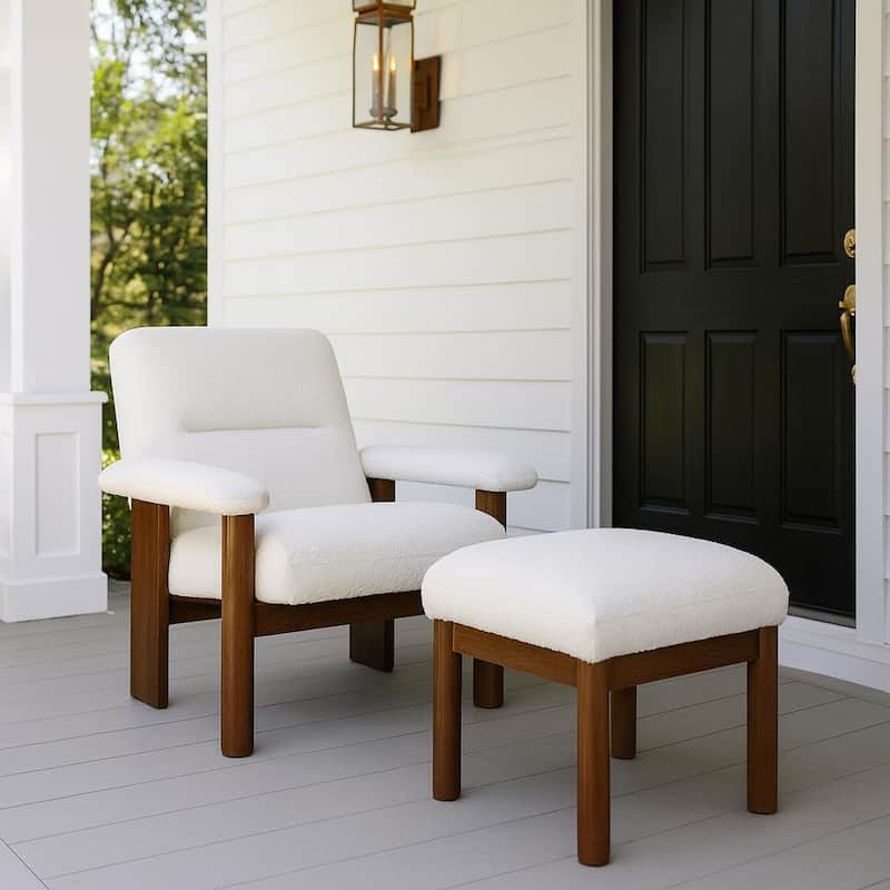 Homy Casa Entryway Accent Chair with Ottoman, Mid-Century Lounge Set