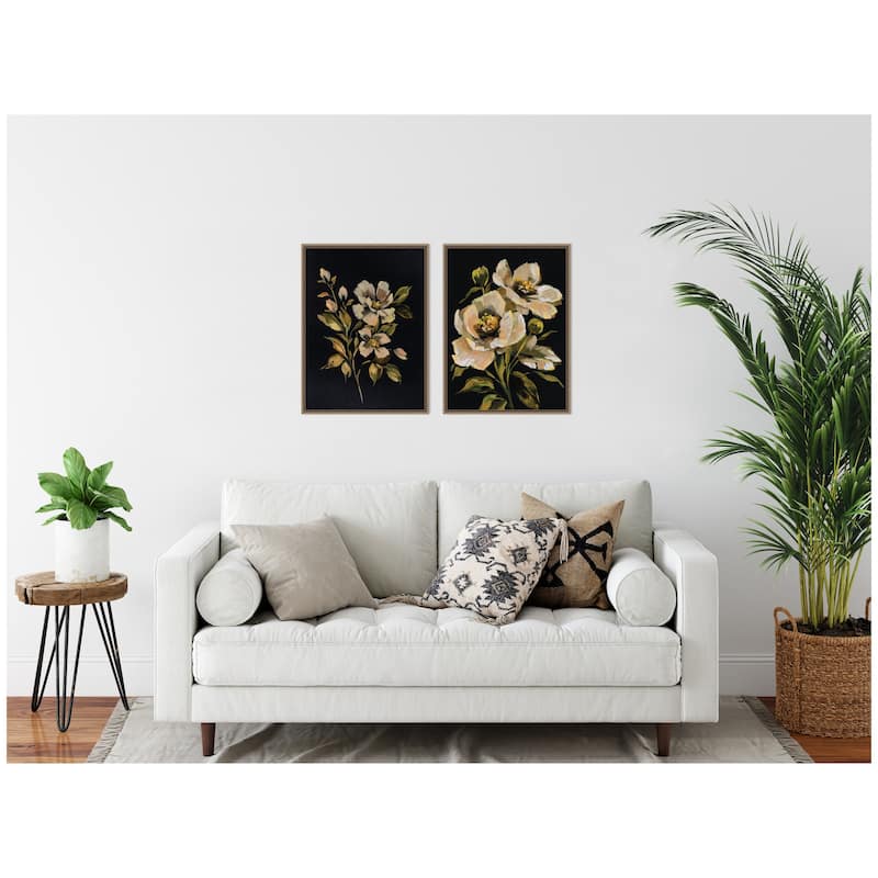 Kate and Laurel Sylvie Beaded Moody Floral 7 and 8 Framed Canvas Art Set by Annie Quigley