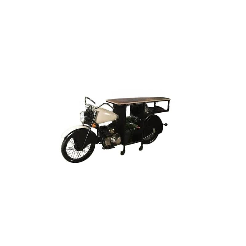 HomeRoots Black and White Metal And Solid Wood Rolling Bar Cart With Wine Storage - 90.00 in. x 39.00 in. x 18.00 in.