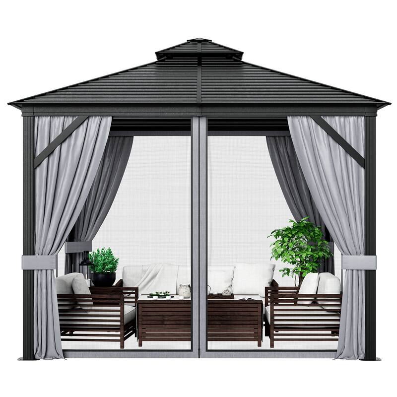 Costway 10' x 10' Patio Double-Top Hardtop Gazebo Galvanized Steel - See Details - Grey - See Details