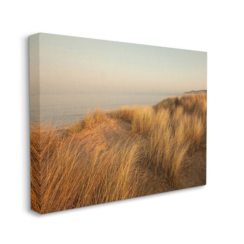 Stupell Ocean Cliff Sunset Sun Bleached Grass Seaside Photography Canvas Wall Art - Yellow