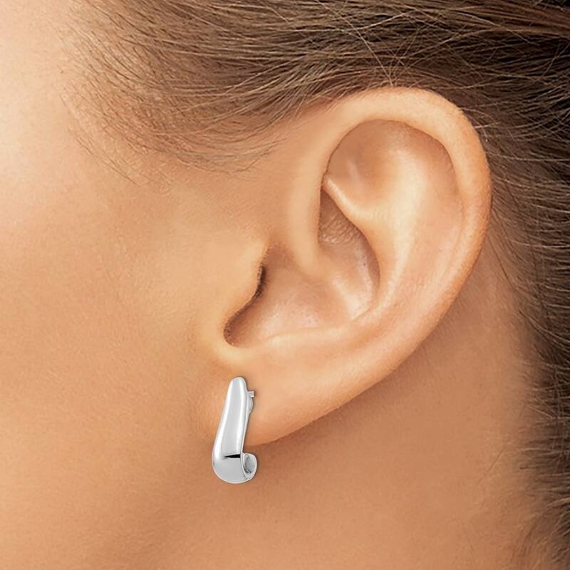 Curata 14k White Gold Polished 11x5mm Small J Hoop Post Earrings