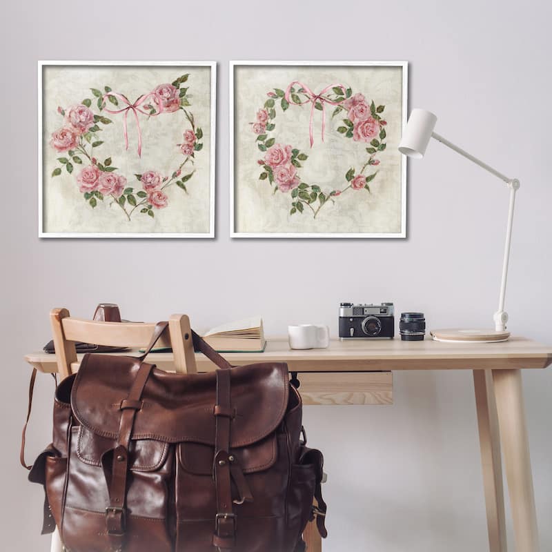 Stupell Heart Shaped Wreaths Framed Giclee Art Design By Sally Swatland (Set of 2)