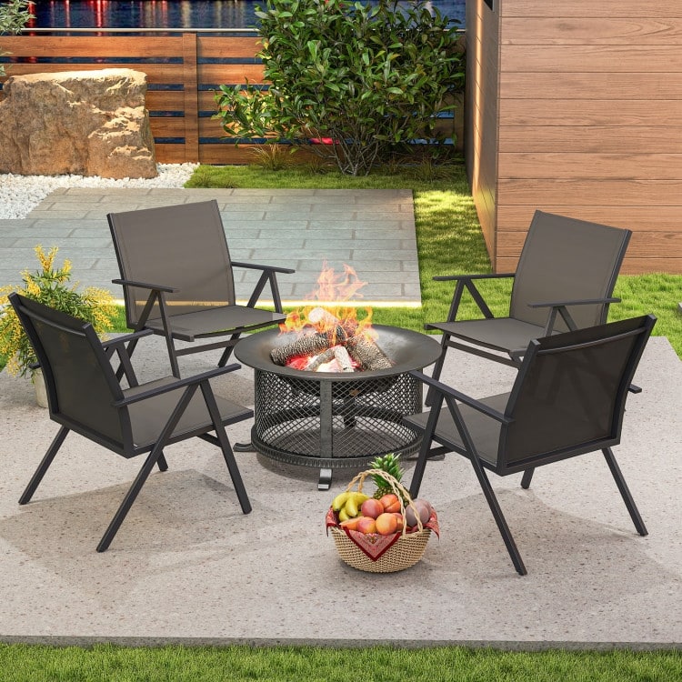 Grey Fabric Metal Patio Chairs Set of 2 Outdoor Bistro Seating - 26.5" x 24.5" x 31"