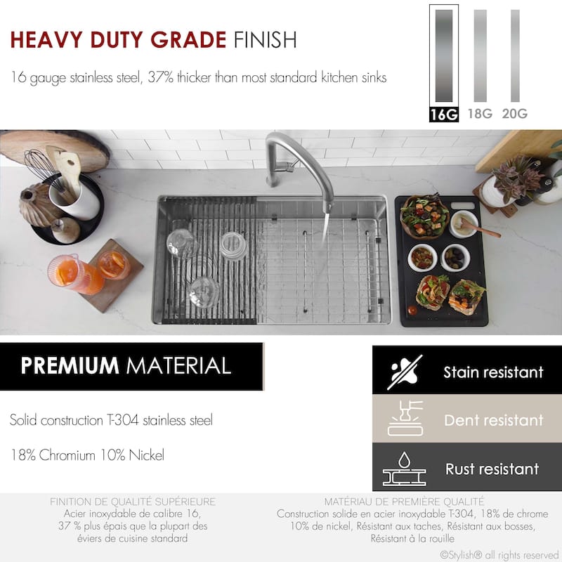 Versa33 Undermount 33" Single Bowl Stainless Steel Kitchen Sink - 33" x 19" x 10"