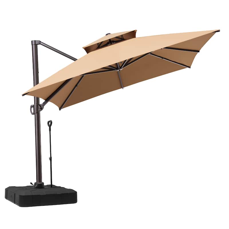 10 x 13 ft Outdoor Aluminum Double Top Patio Offset Cantilever Umbrella with Base