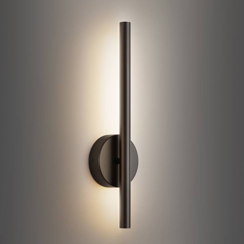 Modern Industrial Minimalist Metal LED Integrated Linear Strip Wall Light Sconce - 17.7 in. 3000K - Black