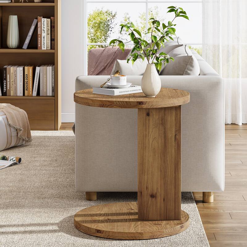 19.68" Round C-Shaped Solid Wood End Table