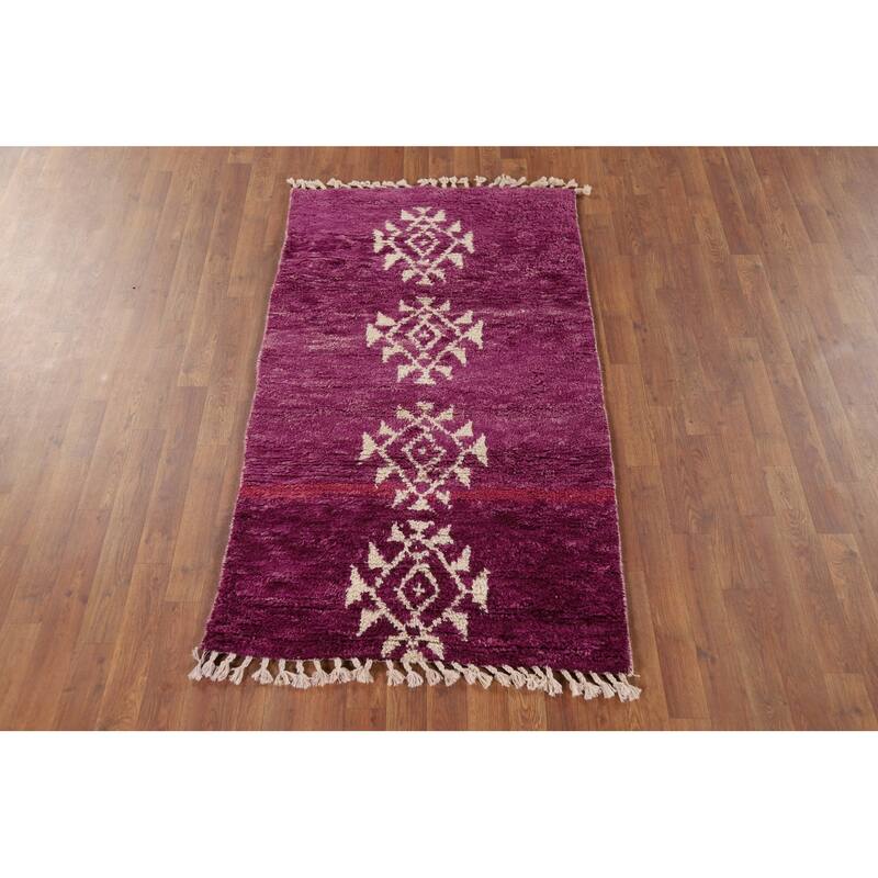Purple Plush Moroccan Accent Rug Hand-Knotted Wool Carpet - 3'0" x 5'5"