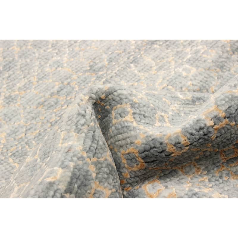ECARPETGALLERY Hand-knotted Silk Shadow Dark Grey Viscose, Wool Rug - 2'6 x 9'10
