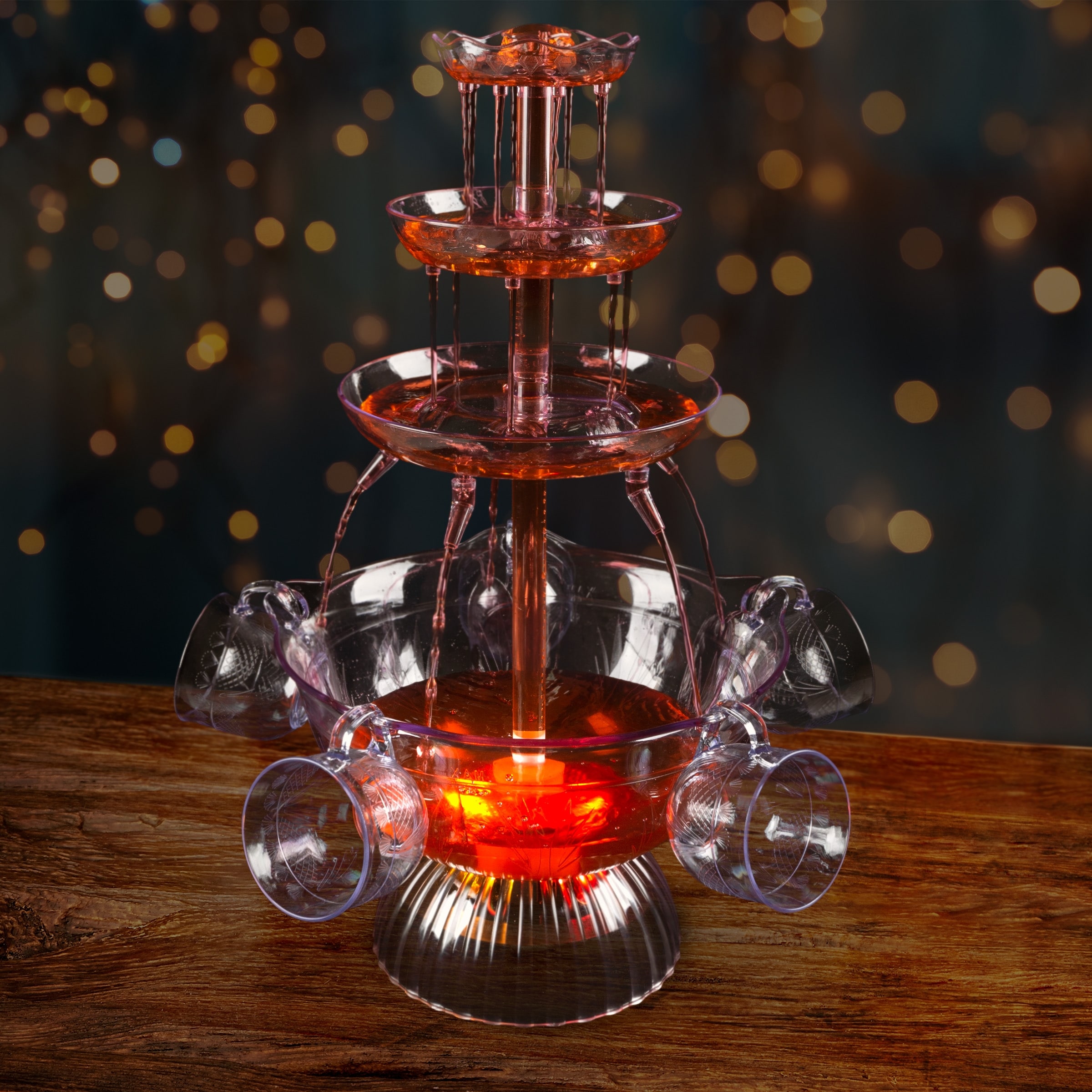 3-Tier LED Lighted Drink Fountain Machine - 1.5 Gallon Capacity Electric Party Fountain For Champagne, Punch, Cocktails (Includes 5 Reusable Cups)