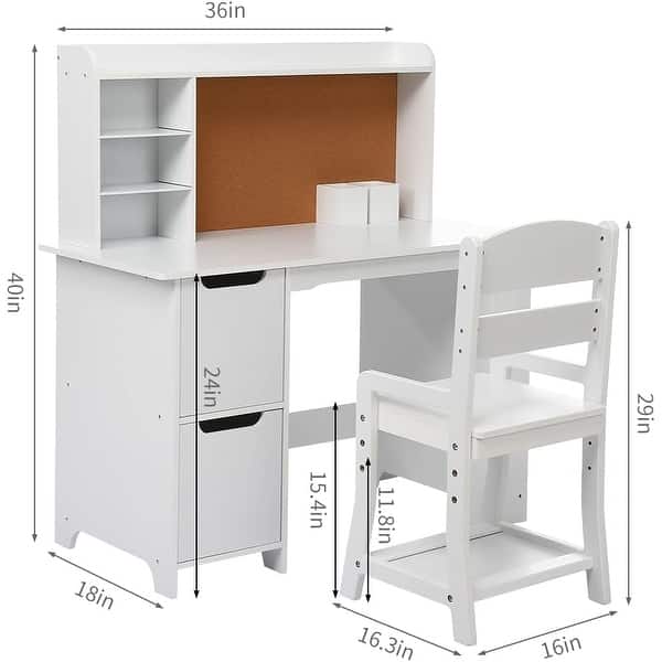 Kids Study Desk with Chair,Student Writing Desk with Bookshelf