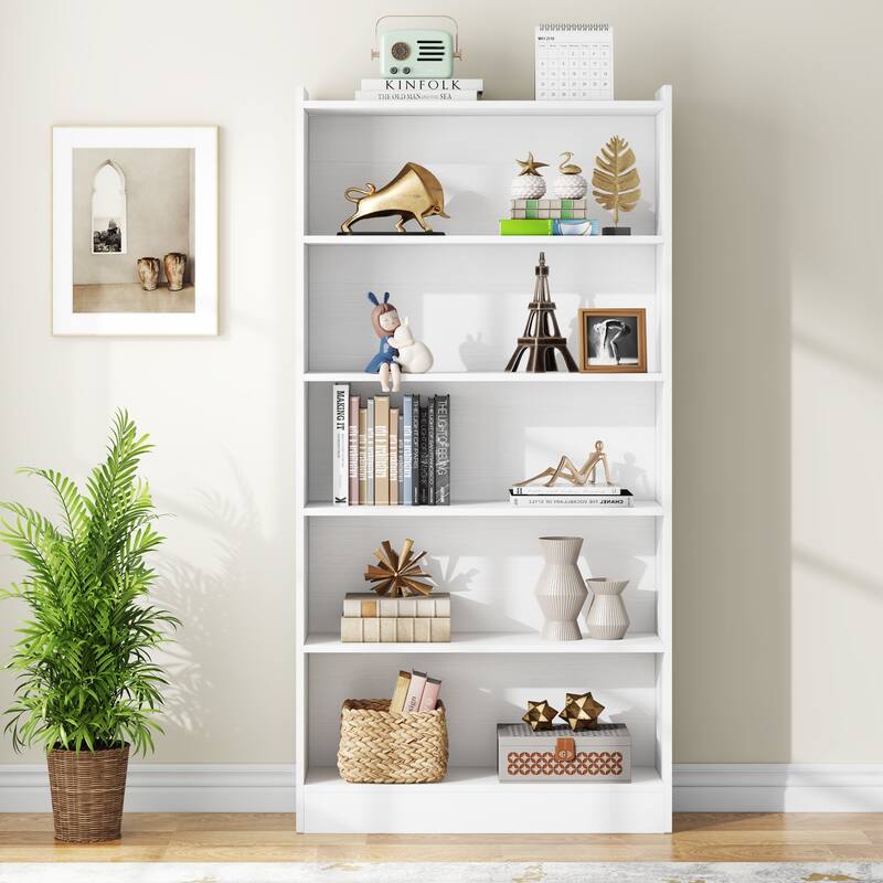 Modern 6 Tier Tall Bookcase with Storage Shelves