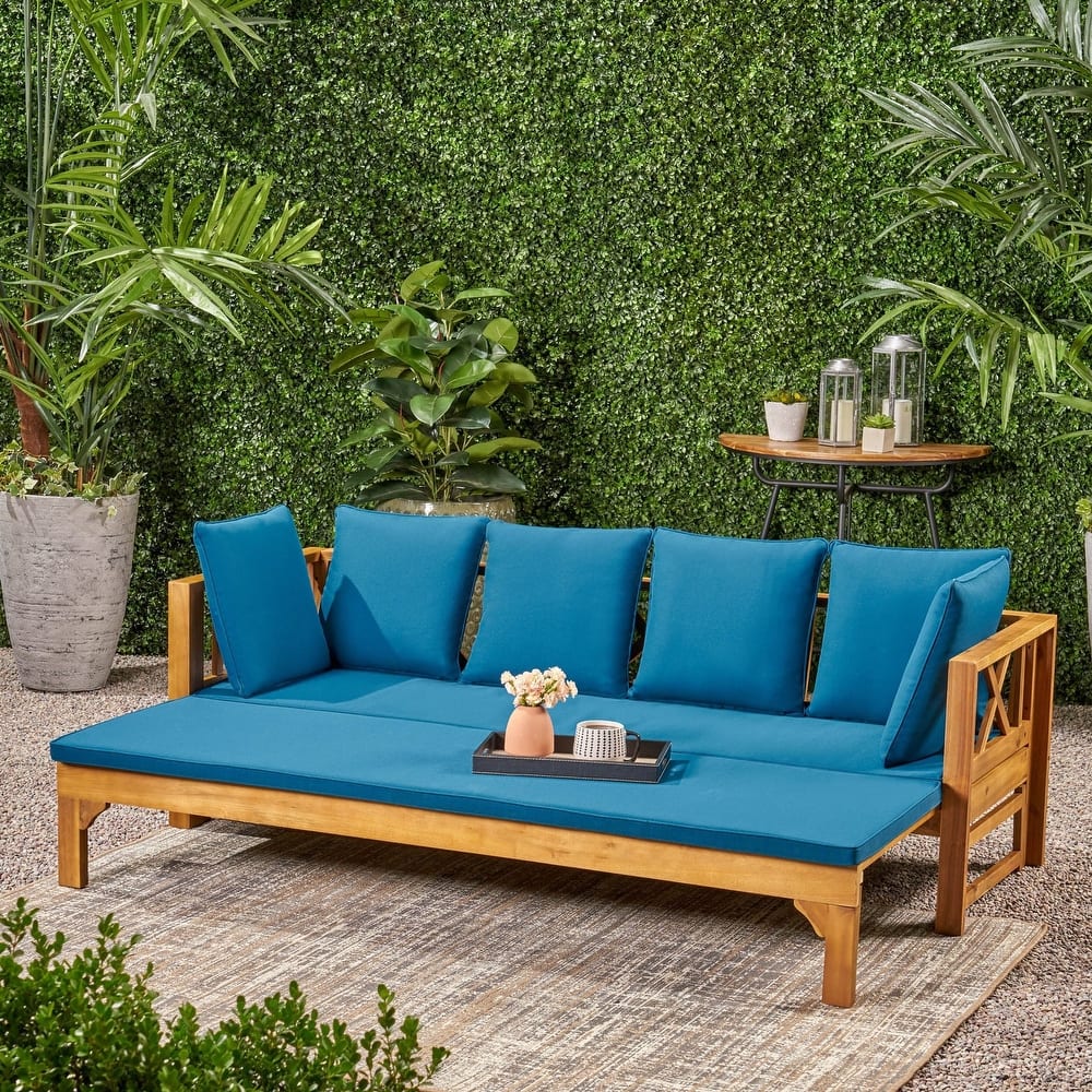 Long Beach Outdoor Extendable Acacia Wood Daybed Sofa by Christopher Knight Home