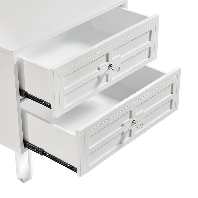 HomeRoots 24" White and Clear Wood and Acrylic End Table With Two Drawers - 27' X '24' X '18