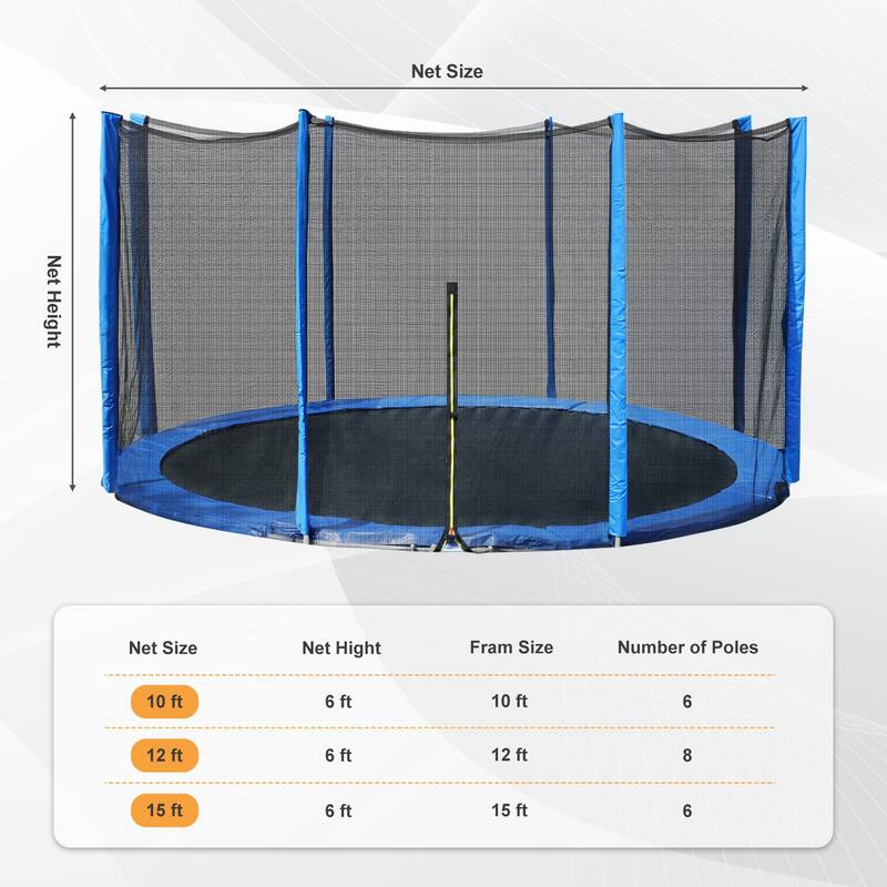 Aoodor Outdoor Trampoline Replacement Net with Zipper, Hooks, Pole Cover