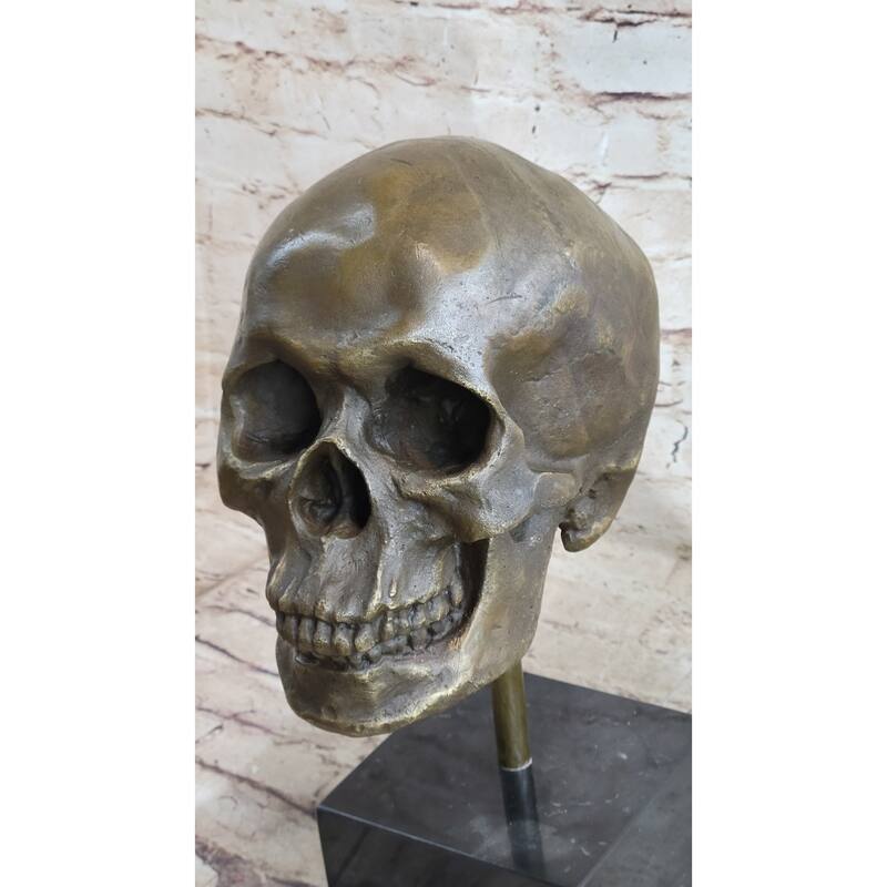 Hot Cast Bronze Skull Skeleton Metal Bust Sculpture Statue On Marble Base Signed Original Milo