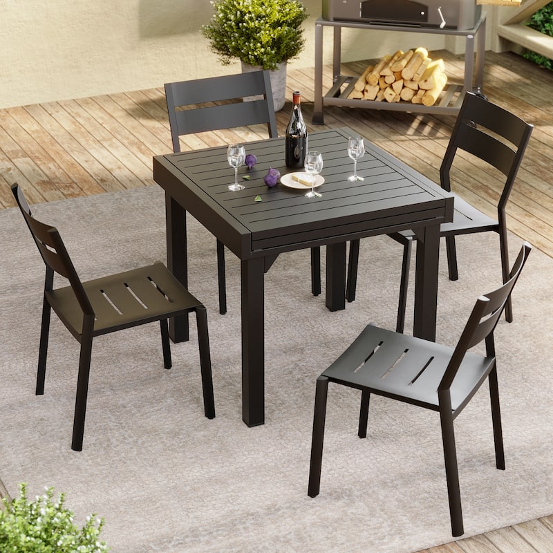 Outdoor All-Weather Aluminum Stackable Dining Chairs - See Picture - Set of 4, Black