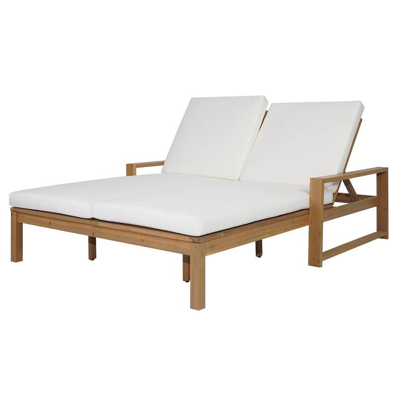 Outdoor Double Chaise Lounge Chair with Dual 5-Position Backrests by Leisure Zone
