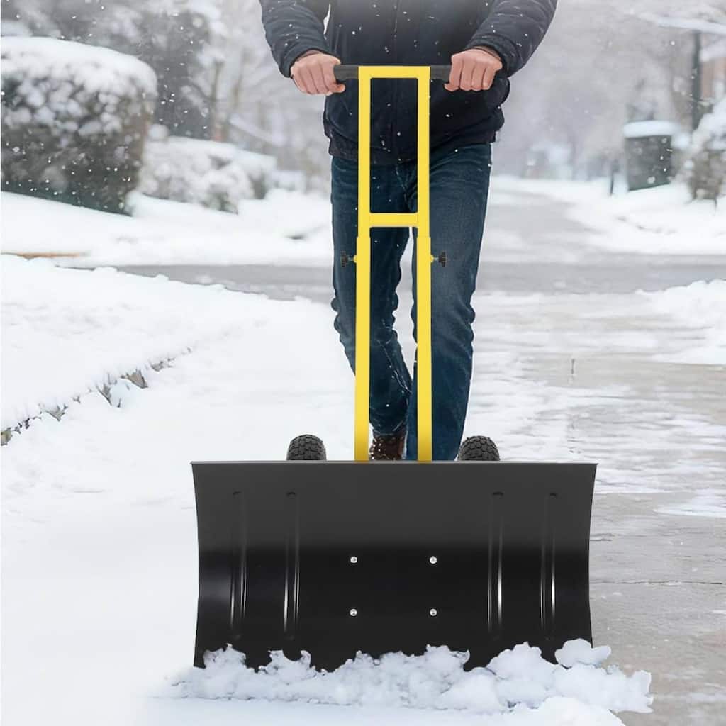 29.13x16.54 in Heavy Duty Rolling Snow Pusher Shovel for Driveway, Doorway, Sidewalk