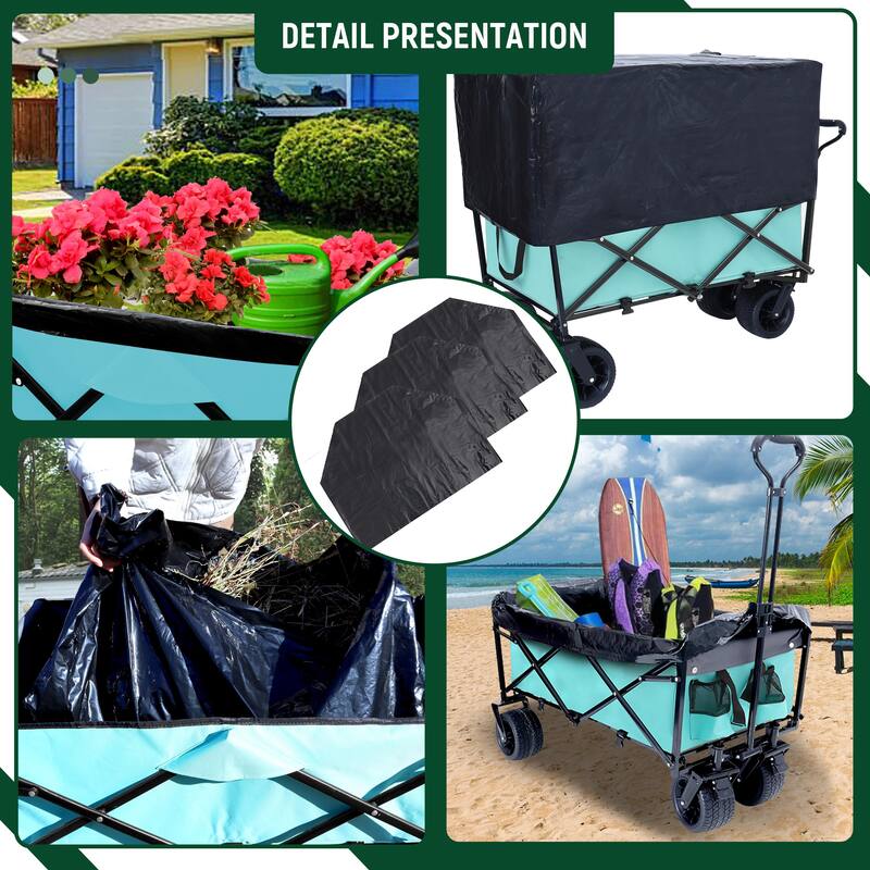 440Lbs Collapsible Foldable Wagon Cart With 3Pcs Liner Bag , Beach Wagon Utility Cart For Camping Shopping Sports