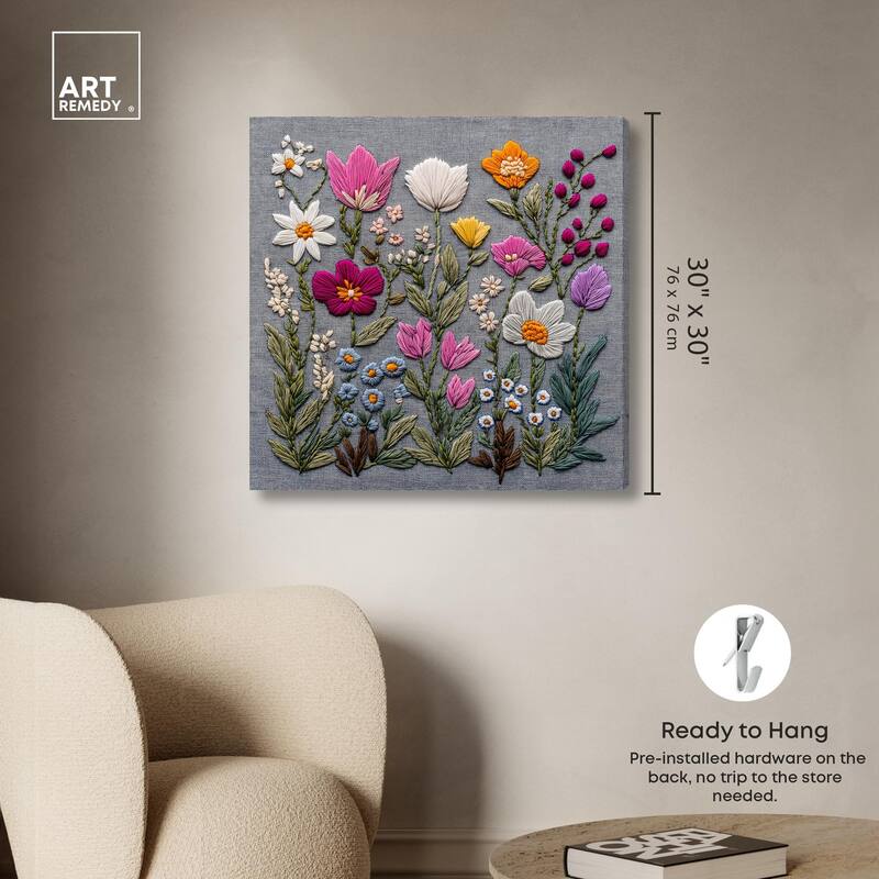 Fabric Flora Canvas by Art Remedy, Gallery Wrapped
