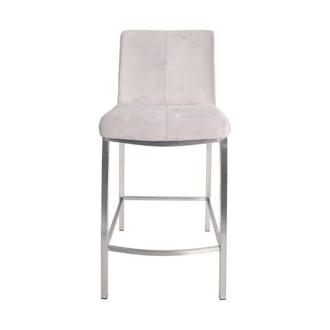 Kubo Velvet Brushed Stainless Steel 26-Inch Mid Back Counter Island Height Stationary Bar Stool