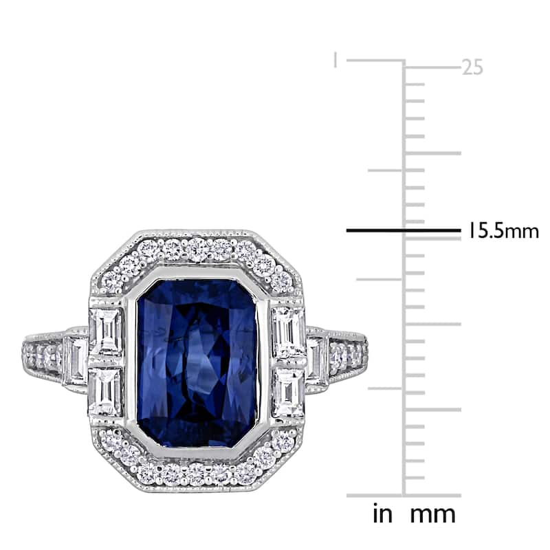 Miadora 3 2/5ct TGW Octagon-Cut Blue Sapphire 1ct TDW Diamond Halo Ring in 14k White Gold