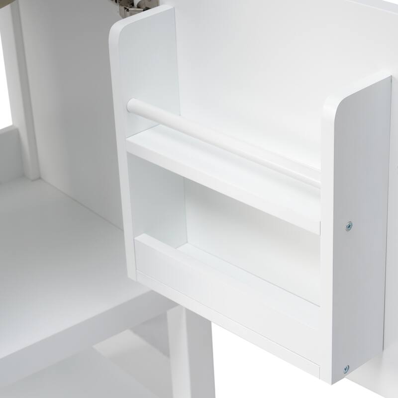 Bathroom Storage Cabinet Vanity with Ceramic Sink, Vertical Stripe Soft Closing Door, Storage Rack, Gold Handle and Open Shelf